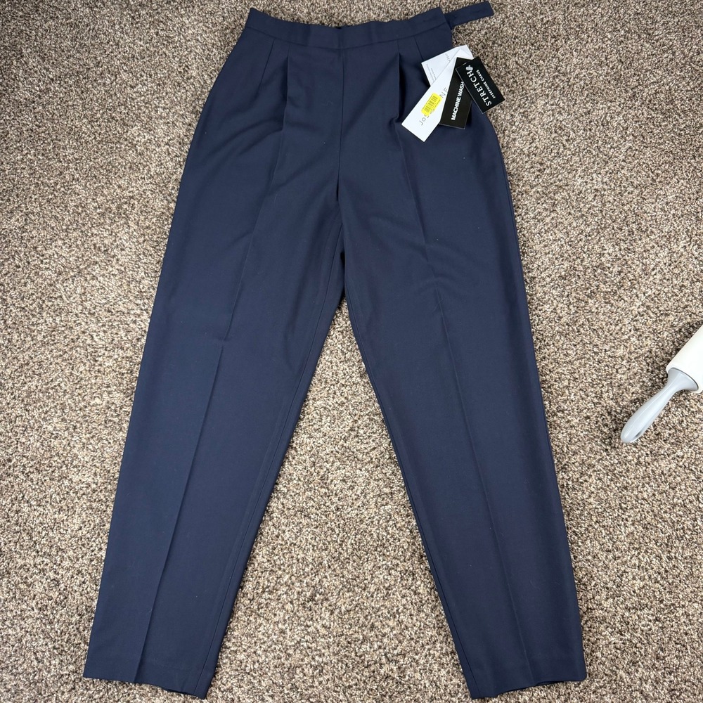Josephine Chaus Petite Trousers 8P Dark Navy Blue Pleated Stretch Pants NWT